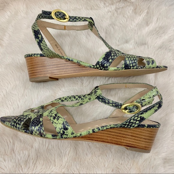Tahari Hanover leather snakeskin print ankle strap wedges - Picture 7 of 10